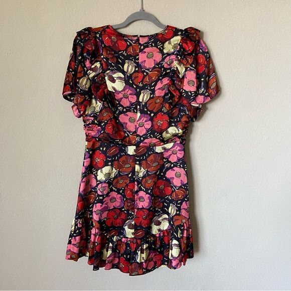 Cinq a Sept Mini Maraschino Pink Dress Ruffle Floral Size 4 - Picture 8 of 10